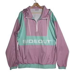 Sideout Legacy Color Block Unisex 1/4 Zip Hooded Popover Windbreaker Sz L Pink